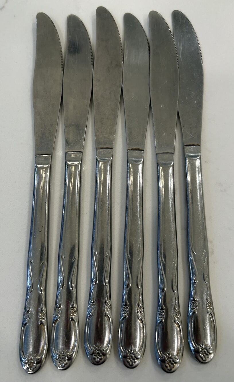 Vtg Superior International Chapel Hill Set of 6 Dinner Knives 8” Flatware Pieces